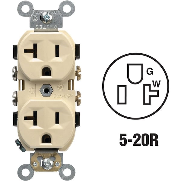 Leviton 20A Ivory Heavy-Duty 5-20R Duplex Outlet - S01-CR20-IS