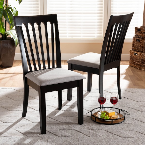Baxton Studio Minette Gray Upholstered and Espresso Wood 2-Piece Dining Chair Set - 166-10522