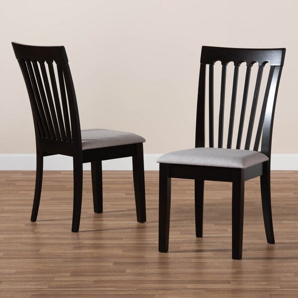 Baxton Studio Minette Gray Upholstered and Espresso Wood 2-Piece Dining Chair Set - 166-10522