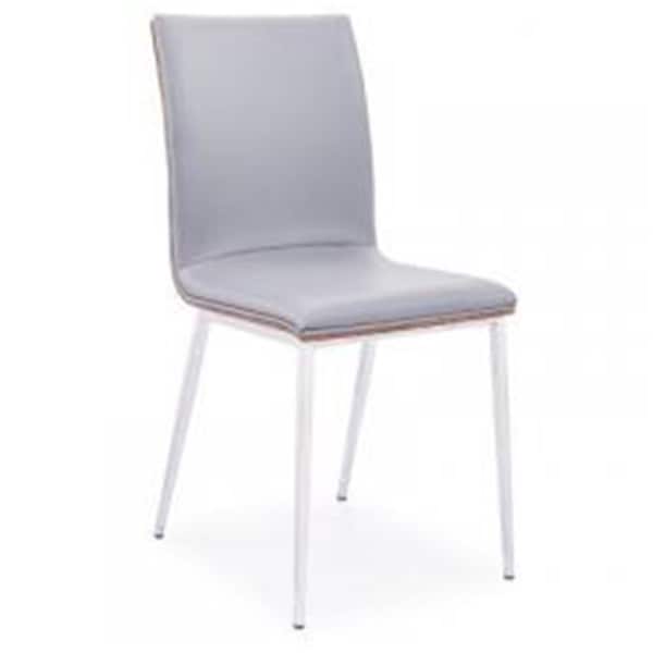 Seatsolutions Crystal Dining Chair in Brushed Stainless Steel with Grey Faux Leather Walnut Back, 2PK - SE2197611