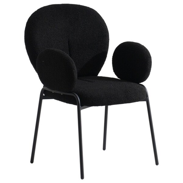 Leisuremod Celestial Boucle Dining Arm Chair, Black Iron Frame with Black Fabric, 4PK - CCABL-23BL4
