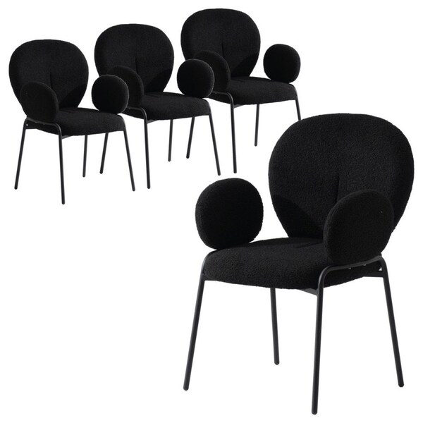 Leisuremod Celestial Boucle Dining Arm Chair, Black Iron Frame with Black Fabric, 4PK - CCABL-23BL4