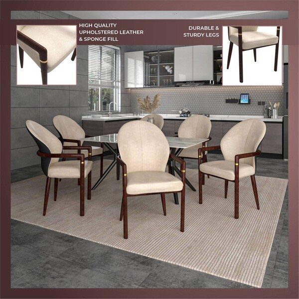 Leisuremod Opaline Series Elegant Wooden Dining Chair in Brown/Cream, 2PK - OC24BRCR2