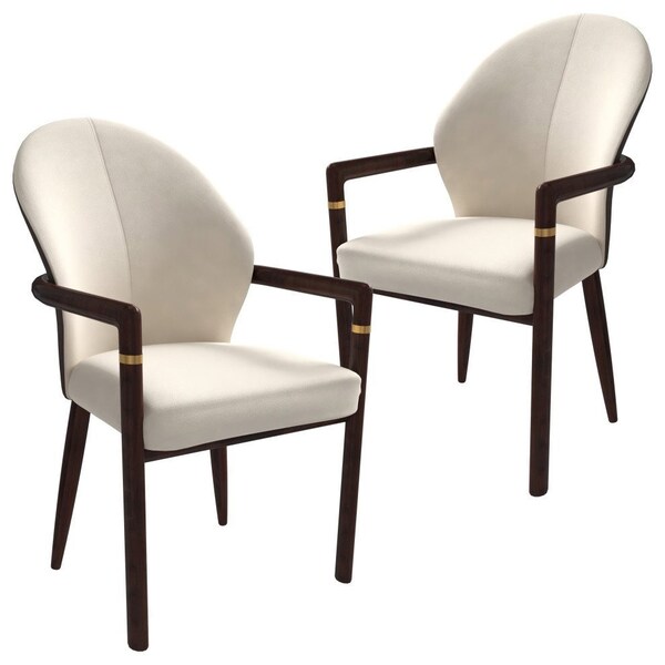 Leisuremod Opaline Series Elegant Wooden Dining Chair in Brown/Cream, 2PK - OC24BRCR2