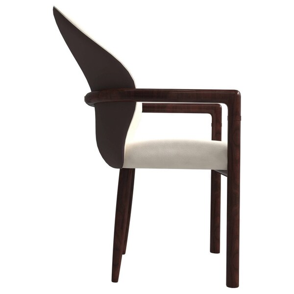 Leisuremod Opaline Series Elegant Wooden Dining Chair in Brown/Cream, 2PK - OC24BRCR2