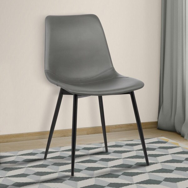 Seatsolutions Monte Contemporary Dining Chair in Gray Faux Leather with Black Powder Coated Metal Legs - SE883624