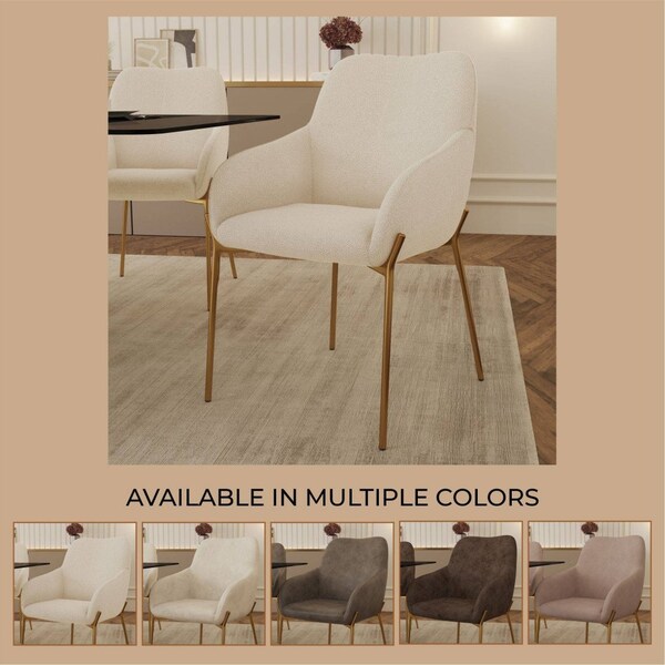 Leisuremod Zaire Collection Modern Dining Chair, Gold Legs and White Boucle - ZDCB52W