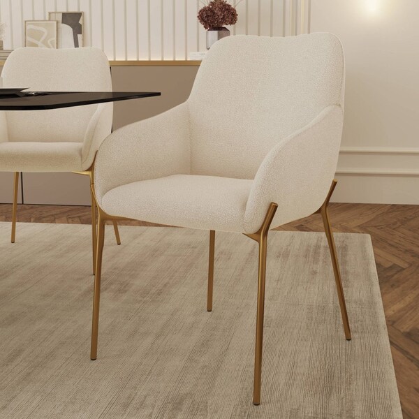 Leisuremod Zaire Collection Modern Dining Chair, Gold Legs and White Boucle - ZDCB52W