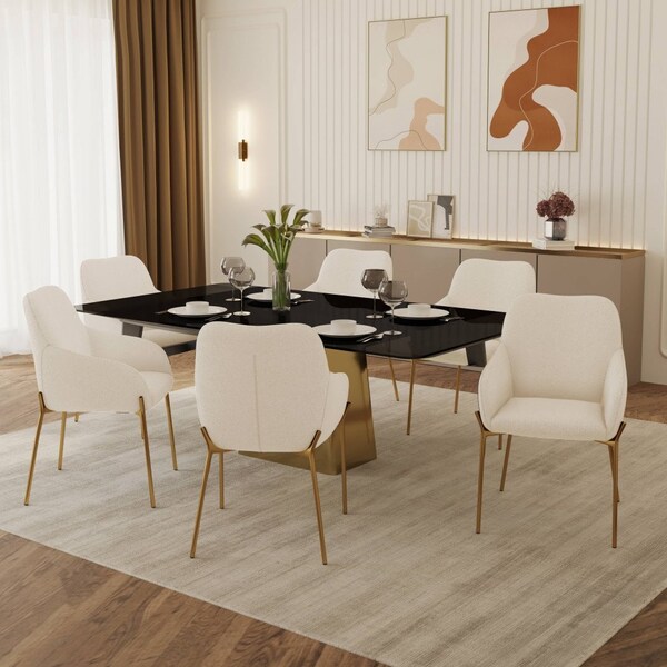 Leisuremod Zaire Collection Modern Dining Chair, Gold Legs and White Boucle - ZDCB52W