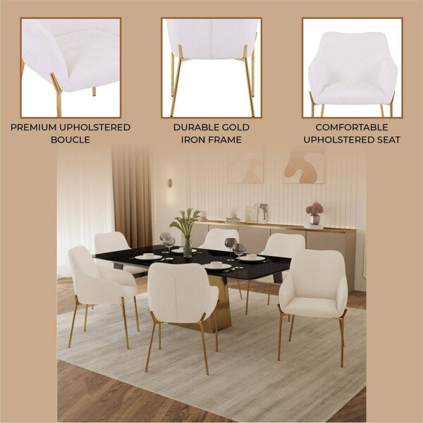 Leisuremod Zaire Collection Modern Dining Chair, Gold Legs and White Boucle - ZDCB52W