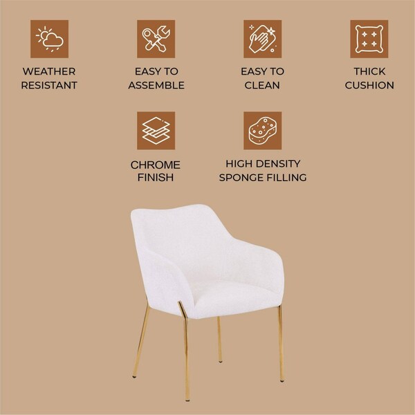 Leisuremod Zaire Collection Modern Dining Chair, Gold Legs and White Boucle - ZDCB52W