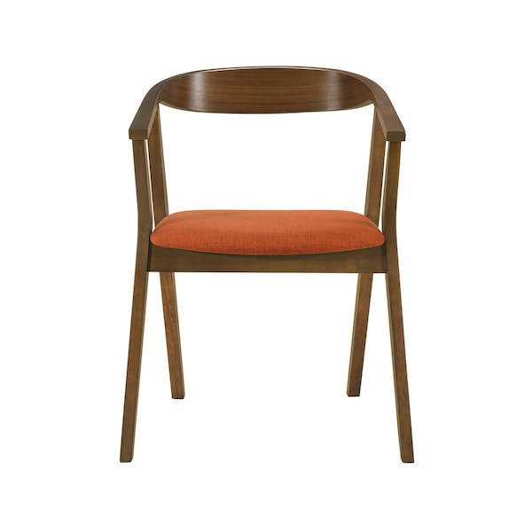 Armen Living Santana Wood Dining Chair in Walnut Finish with Orange Fabric - Set of 2 - LCSACHWAOR