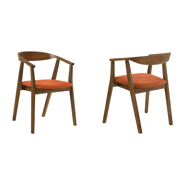 Armen Living Santana Wood Dining Chair in Walnut Finish with Orange Fabric - Set of 2 - LCSACHWAOR