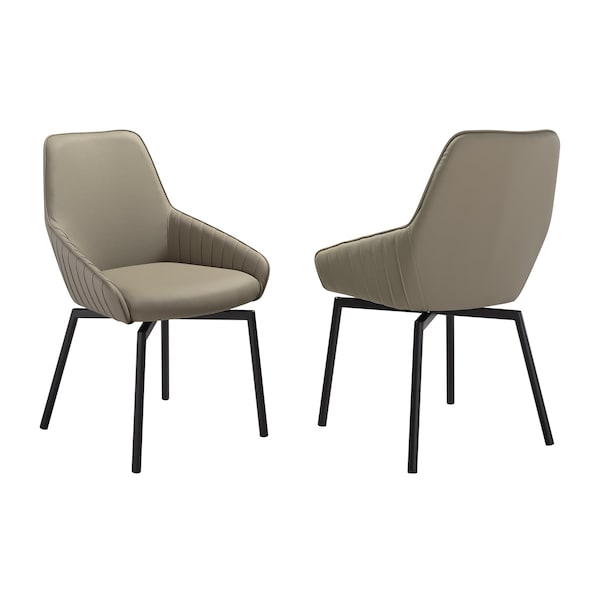 Armen Living Shilo Swivel Upholstered Dining Chair in Taupe Gray Faux Leather with Black Metal Legs - Set of 2 - LCSHSITAGRYBLK