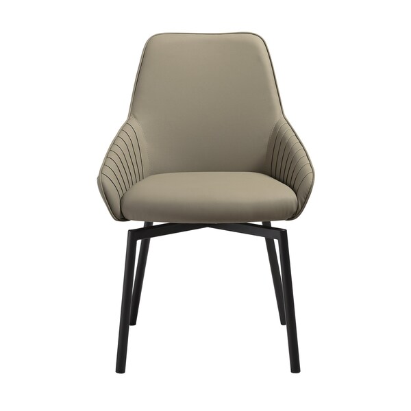 Armen Living Shilo Swivel Upholstered Dining Chair in Taupe Gray Faux Leather with Black Metal Legs - Set of 2 - LCSHSITAGRYBLK
