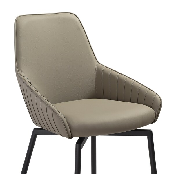Armen Living Shilo Swivel Upholstered Dining Chair in Taupe Gray Faux Leather with Black Metal Legs - Set of 2 - LCSHSITAGRYBLK