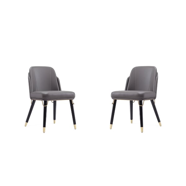 Manhattan Comfort Estelle Dining Chair in Pebble and Black (Set of 2) - 2-DC042-PE