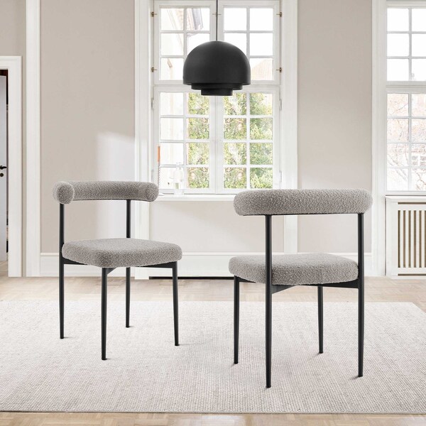 Armen Living Shannon Dining Chair with Matte Black Iron and Thundercloud Gray Fabric - Set of 2 - LCSNSIBLKTGRY