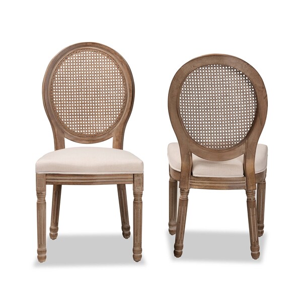 Baxton Studio Louis Traditional Beige Fabric Upholstered Wood and Rattan Dining Chair Set(2PC) PR - 200-2PC-12335-ZORO