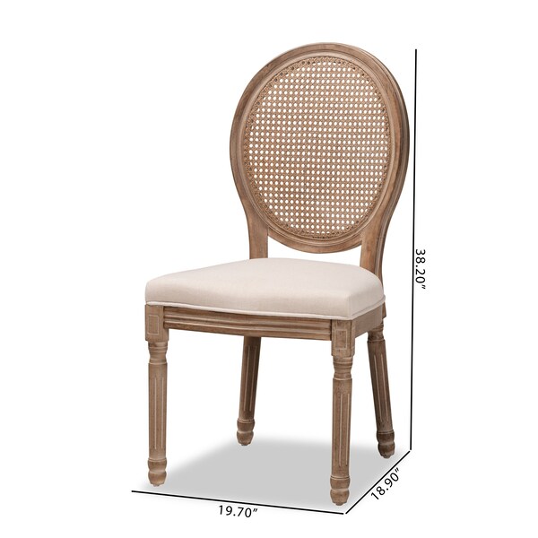 Baxton Studio Louis Traditional Beige Fabric Upholstered Wood and Rattan Dining Chair Set(2PC) PR - 200-2PC-12335-ZORO