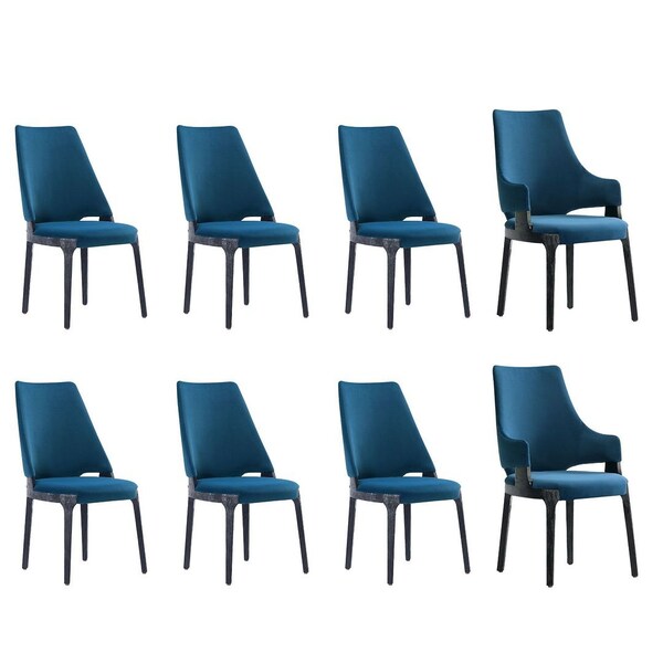 Manhattan Comfort 8-Piece Kara Dining Side and Arm Chairs in Blue - 6-DC057-BL