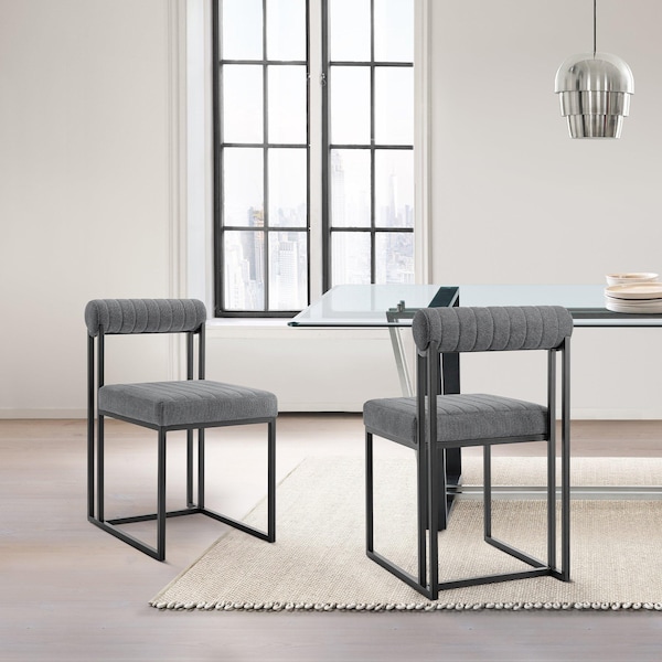 Armen Living Anastasia Dining Chair with Matte Black Iron and Anchor Gray Fabric - Set of 2 - LCANSIBLKAGRY