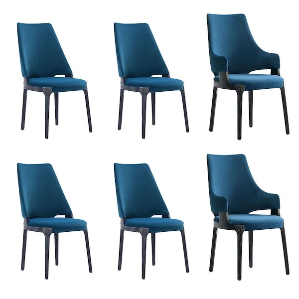 Manhattan Comfort 6-Piece Kara Dining Side and Arm Chairs in Blue - 4-DC057-BL