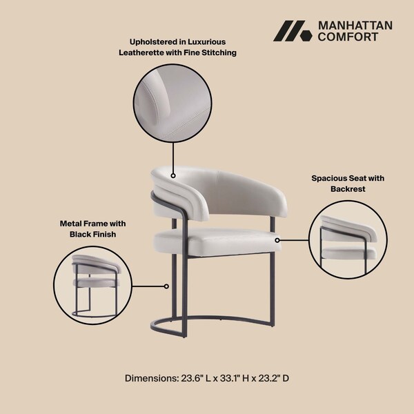 Manhattan Comfort Augusta Dining Chair in Light Grey, 4PK - 4-DC094-LG