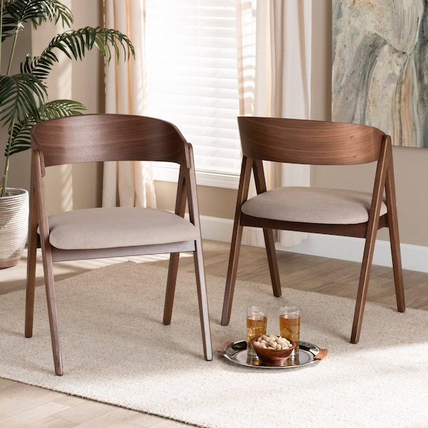 Baxton Studio Danton Mid-Century Beige Fabric Upholstered and Walnut Brown Finished Wood Dining Chair Set(2PC) PR - 191-2PC-11704-ZORO