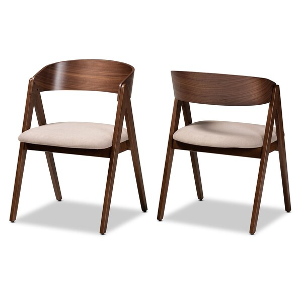 Baxton Studio Danton Mid-Century Beige Fabric Upholstered and Walnut Brown Finished Wood Dining Chair Set(2PC) PR - 191-2PC-11704-ZORO