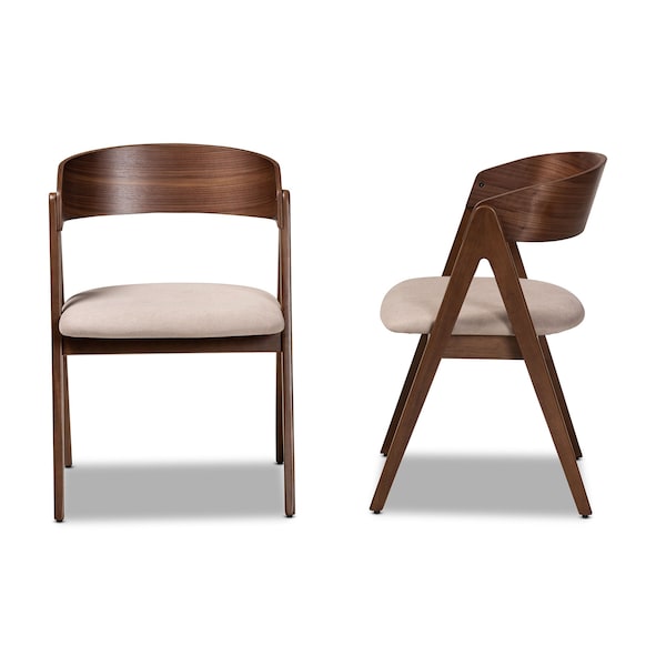 Baxton Studio Danton Mid-Century Beige Fabric Upholstered and Walnut Brown Finished Wood Dining Chair Set(2PC) PR - 191-2PC-11704-ZORO