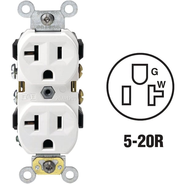 Leviton 20A White Heavy-Duty 5-20R Duplex Outlet - S02-CR20-0WS