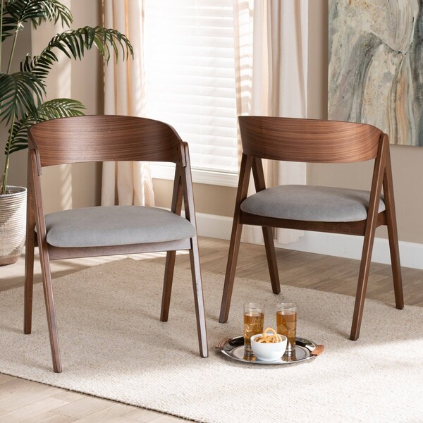 Baxton Studio Danton Mid-Century Grey Fabric Upholstered and Walnut Brown Finished Wood Dining Chair Set(2PC) PR - 191-2PC-11705-ZORO
