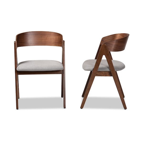 Baxton Studio Danton Mid-Century Grey Fabric Upholstered and Walnut Brown Finished Wood Dining Chair Set(2PC) PR - 191-2PC-11705-ZORO