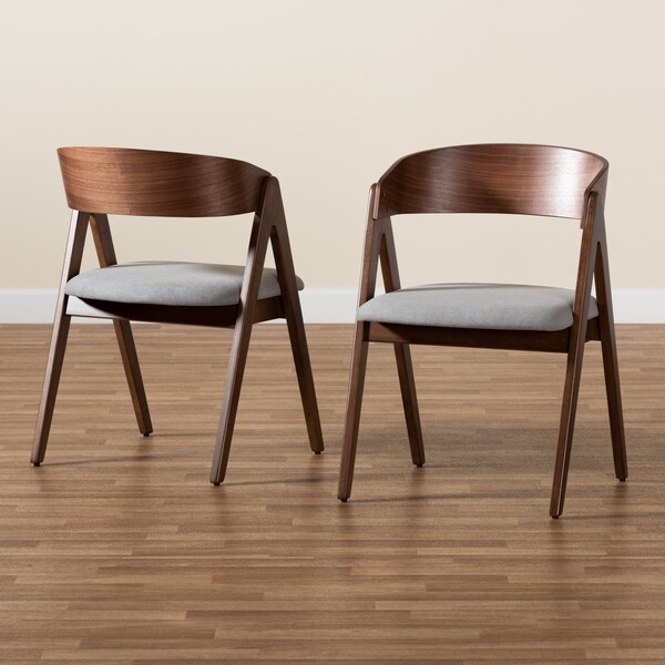 Baxton Studio Danton Mid-Century Grey Fabric Upholstered and Walnut Brown Finished Wood Dining Chair Set(2PC) PR - 191-2PC-11705-ZORO