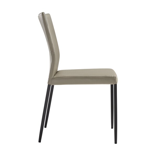 Armen Living Kash Upholstered Dining Chair in Taupe Gray Faux Leather and Black Metal Legs - Set of 2 - LCKASITAGRYBLK