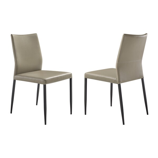 Armen Living Kash Upholstered Dining Chair in Taupe Gray Faux Leather and Black Metal Legs - Set of 2 - LCKASITAGRYBLK