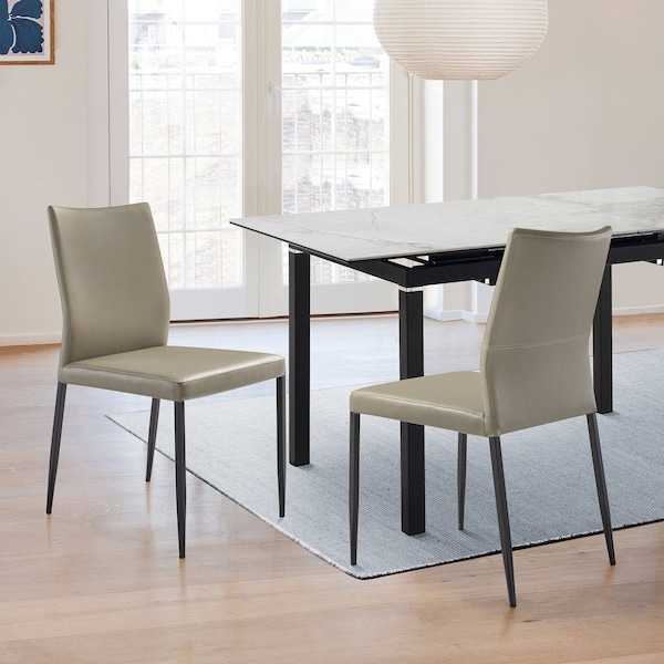 Armen Living Kash Upholstered Dining Chair in Taupe Gray Faux Leather and Black Metal Legs - Set of 2 - LCKASITAGRYBLK