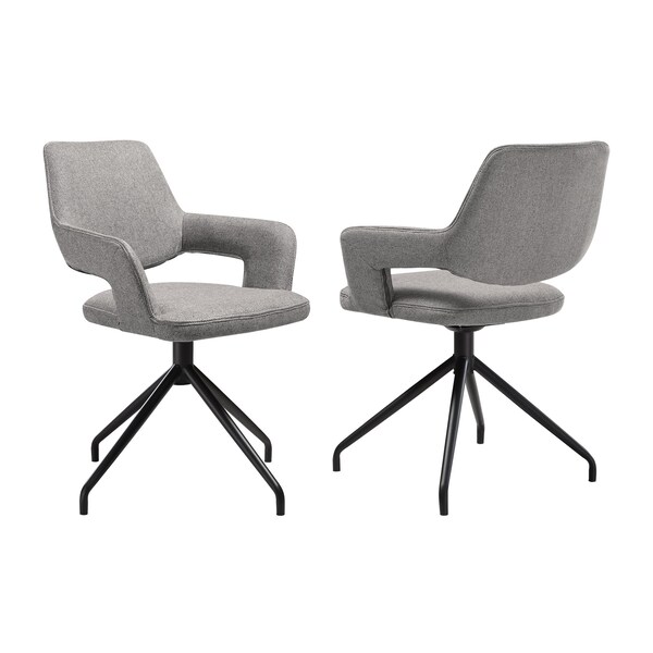 Armen Living Penny Swivel Upholstered Dining Chair in Gray Fabric with Black Metal Legs - Set of 2 - LCPESIGRYBLK