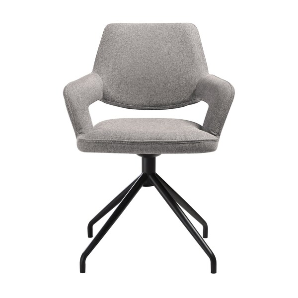 Armen Living Penny Swivel Upholstered Dining Chair in Gray Fabric with Black Metal Legs - Set of 2 - LCPESIGRYBLK