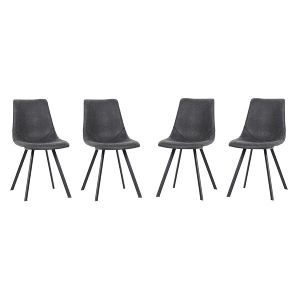 Kd Americana Markley Modern Leather Dining Chair with Metal Legs - Charcoal Black - Set of 4 - KD3288275