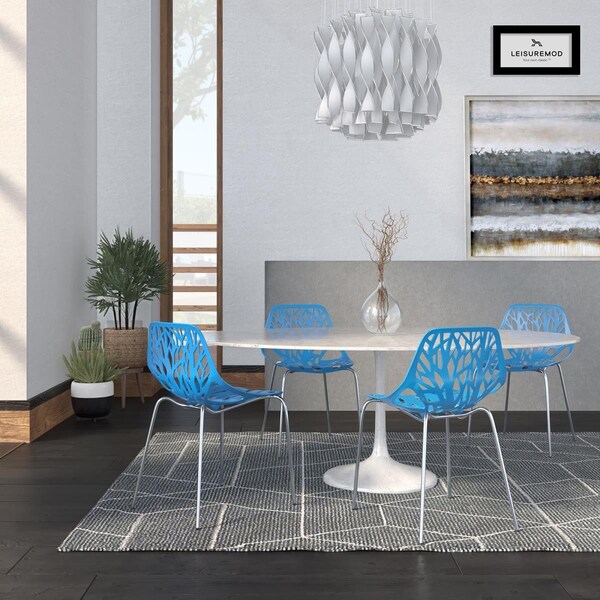 Kd Americana 31.5 x 20.75 x 21 in. Modern Asbury Dining Chair with Chromed Legs, Blue - Set of 4 - KD3578466