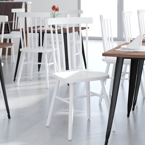 Flash Furniture White Commercial Wooden Spindle Back Chairs, PK 2 - ZH-8101WR-WH-2-GG