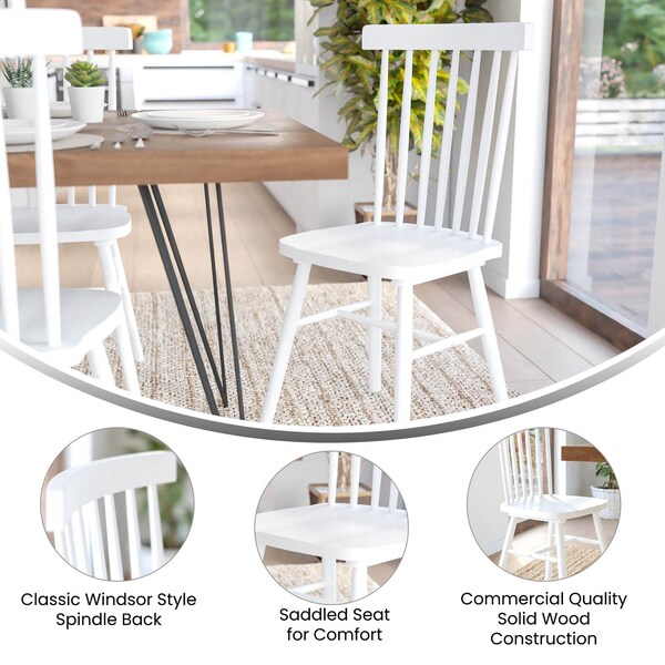Flash Furniture White Commercial Wooden Spindle Back Chairs, PK 2 - ZH-8101WR-WH-2-GG