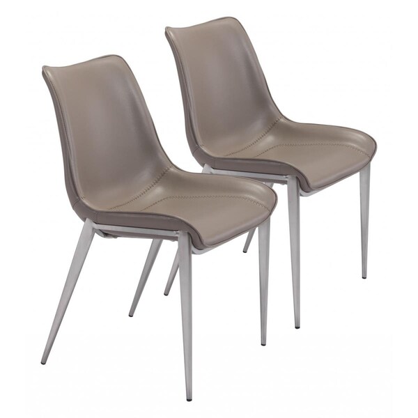 Homeroots 35.4 x 21.3 x 23.6 in. Stich Gray & Silver Faux Leather Side or Dining Chairs - 389844
