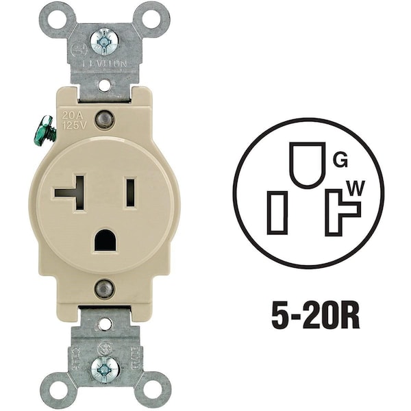 Leviton 20A Ivory Commercial Grade 5-20R Tamper Resistant Single Outlet - R51-T5020-0IS