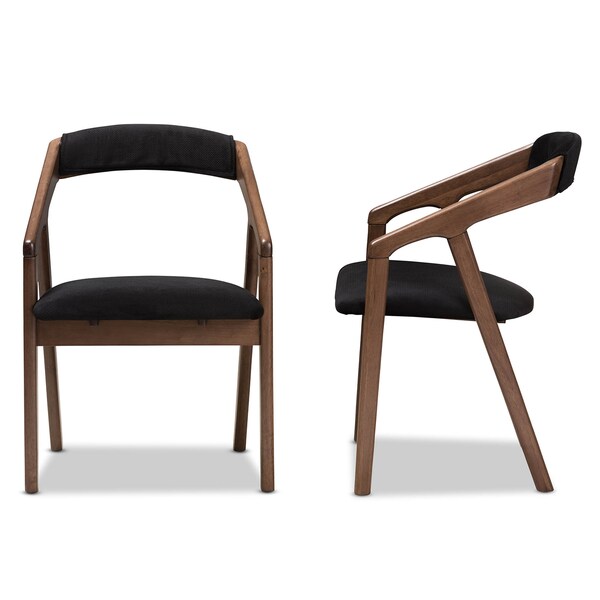 Baxton Studio Black Velvet and Walnut Medium Brown Wood Finishing Dining Chair, PK2 - 142-8025