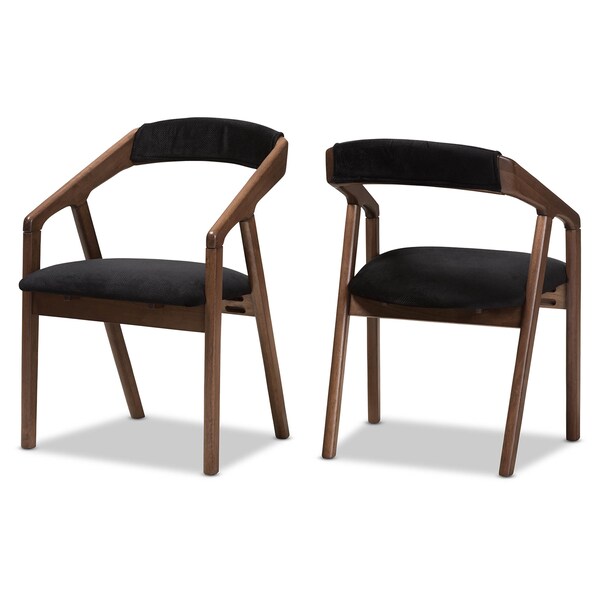 Baxton Studio Black Velvet and Walnut Medium Brown Wood Finishing Dining Chair, PK2 - 142-8025