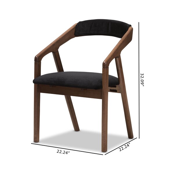 Baxton Studio Black Velvet and Walnut Medium Brown Wood Finishing Dining Chair, PK2 - 142-8025