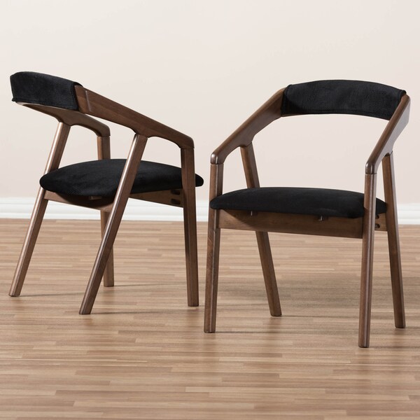Baxton Studio Black Velvet and Walnut Medium Brown Wood Finishing Dining Chair, PK2 - 142-8025